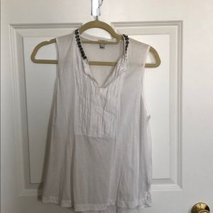 J. Crew White Tank Top w/ Bejeweled Neck